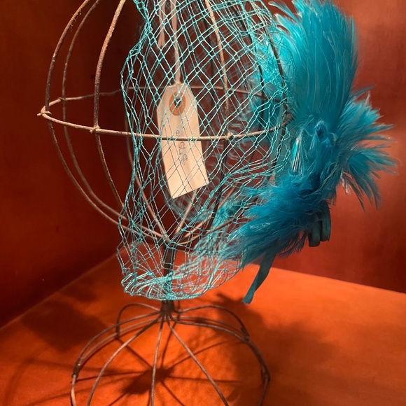 Cerulean Blue Feather Fascinator with Bow and Netting